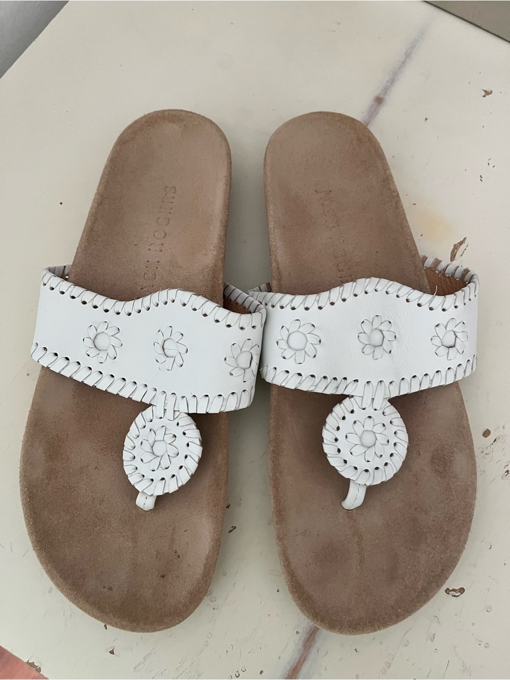 Jack Rogers White Leather Thong Slide Sandals